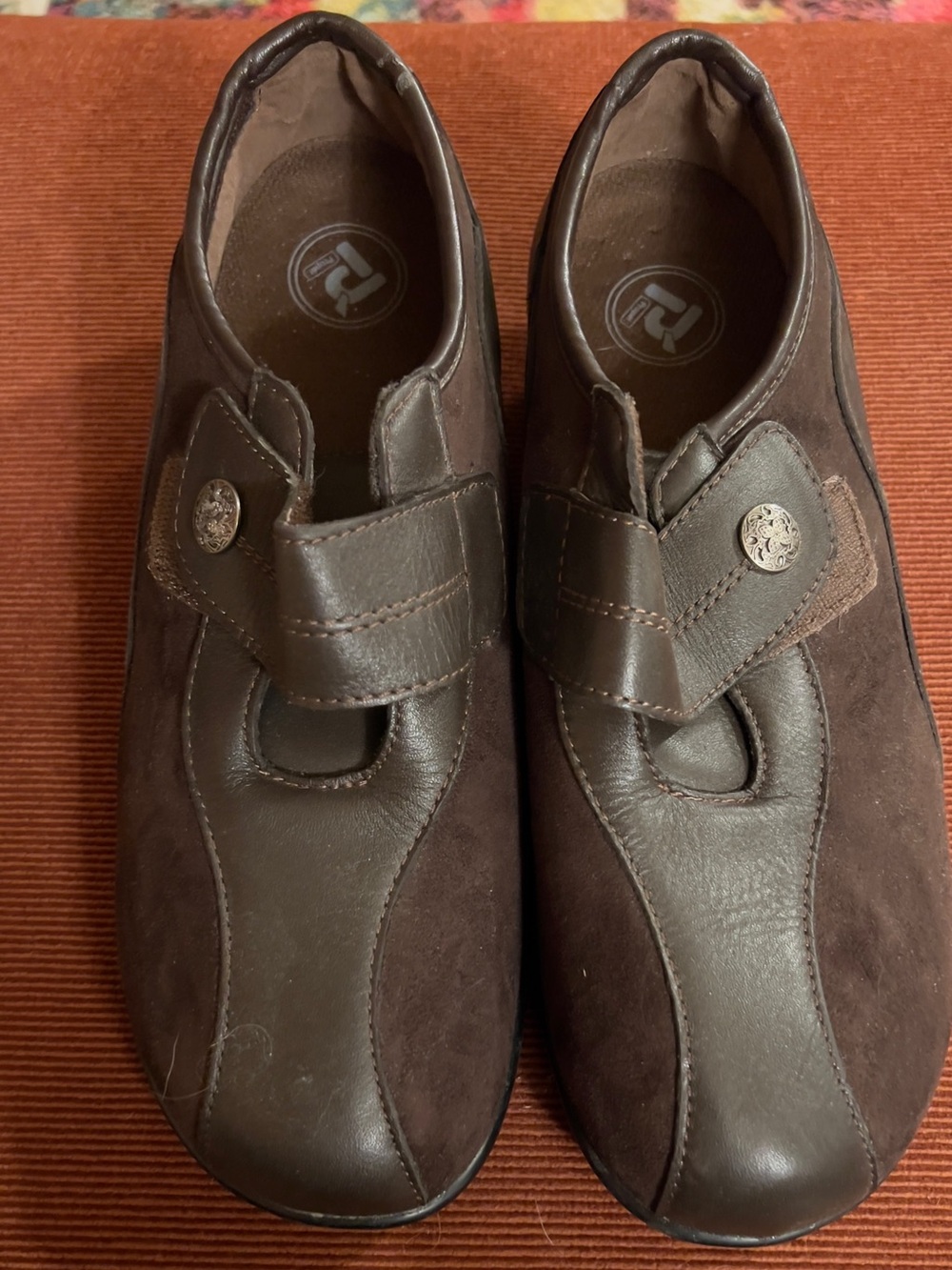 Propet Brown Leather & Suede Loafers with Decorative Strap